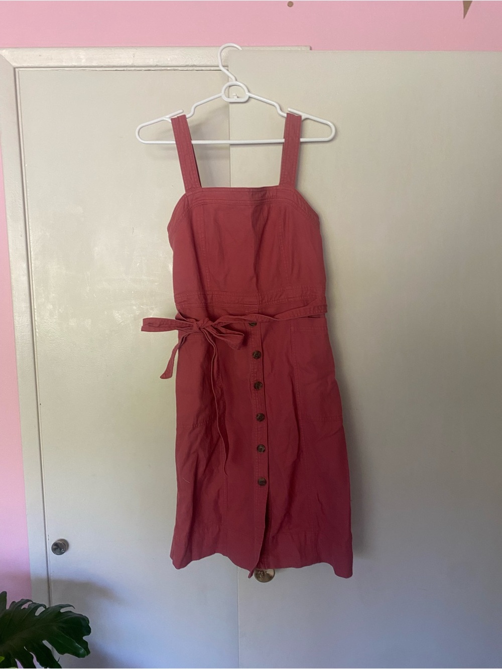Gap Sleeveless apron salmon midi dress with waist tie size 4